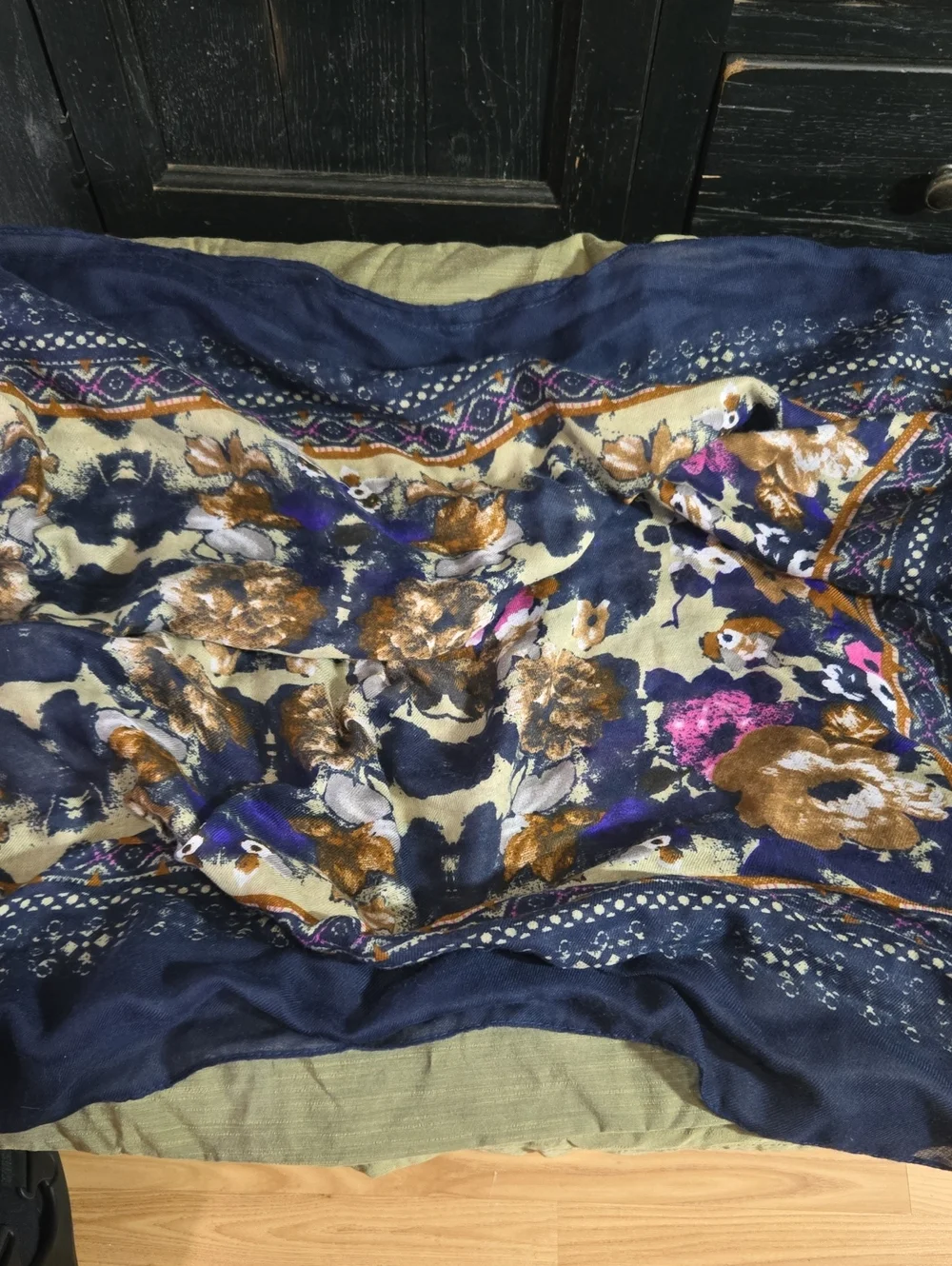 Navy Floral Border Lightweight Infinity Scarf